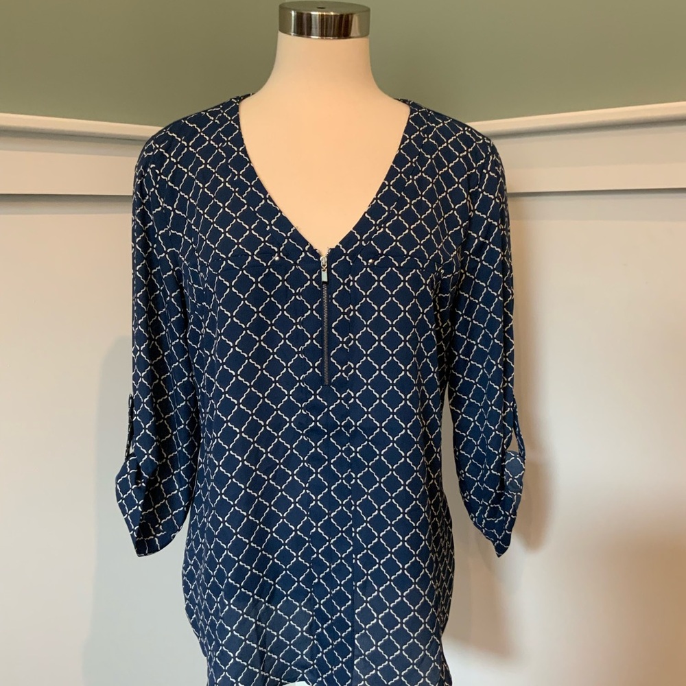 Blue and White Patterned Blouse